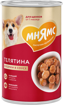 Влажный корм для собак Мнямс Правильное развитие. Кусочки в соусе с телятиной / 704987 (400г)