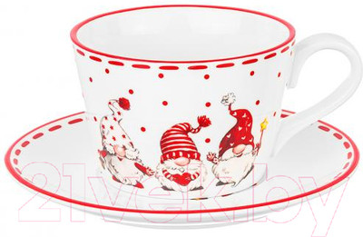 Чашка с блюдцем Elan Gallery Веселые гномики / 540608