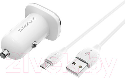 Зарядное устройство автомобильное Borofone BZ12 с кабелем Micro (белый)