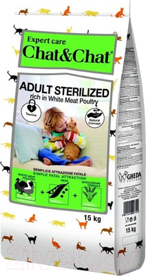 Сухой корм для кошек Chat&Chat Expert для взрослых стерилизованных кошек с мясом птицы (15кг)