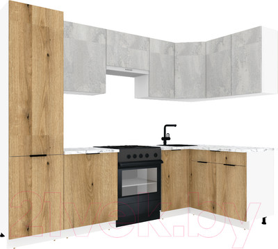 Кухонный гарнитур ВерсоМебель Эко-2 1.4x2.7 правая (бетонный камень/дуб эвок прибрежный/ст. альберика)