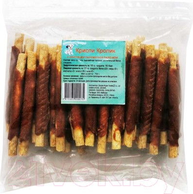 Лакомство для собак O'dog Криспи Кролик. Мясо кролика с хрустящей сыромятной палочкой (750г)