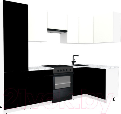 Кухонный гарнитур ВерсоМебель Эко-1 1.2x2.6 правая (белый фасадный/черный/ст. мрамор итальянский)