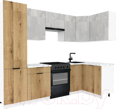 Кухонный гарнитур ВерсоМебель Эко-1 1.2x2.6 правая (бетонный камень/дуб эвок прибрежный/ст. мрамор)