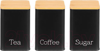Набор емкостей для хранения Elan Gallery Чай, кофе, сахар / 240209 (черный)