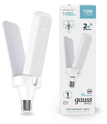 Лампа Gauss Basic Клевер-2 E27 15W 4000K / 11732212