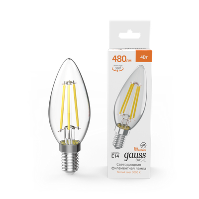 Лампа Gauss Basic Filament Candle E14 4W 3000K / 50312142