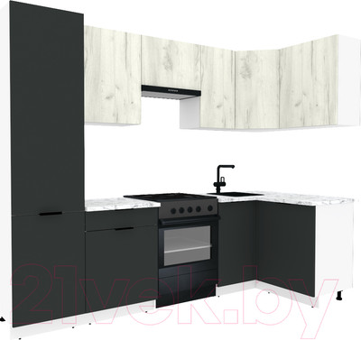 Кухонный гарнитур ВерсоМебель Эко-1 1.2x2.6 правая (дуб крафт белый/антрацит/ст.мрамор итальянский)