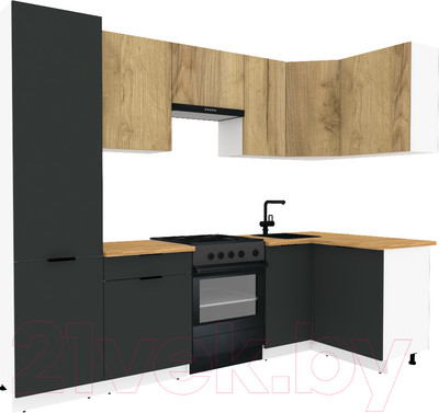 Кухонный гарнитур ВерсоМебель Эко-1 1.2x2.6 правая (дуб крафт золотой/антрацит/ст.золотистый дуб)