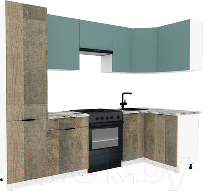 Кухонный гарнитур ВерсоМебель Эко-1 1.2x2.6 правая (сумеречный голубой/дуб гранж песочный/ст.альберика)