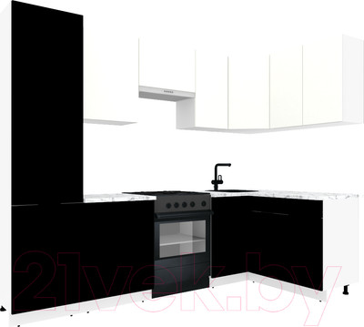 Кухонный гарнитур ВерсоМебель Эко-1 1.4x2.6 правая (белый фасадный/черный/ст.мрамор итальянский)