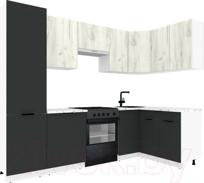 Кухонный гарнитур ВерсоМебель Эко-1 1.4x2.6 правая (дуб крафт белый/антрацит/ст.мрамор итальянский)