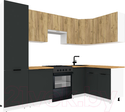 Кухонный гарнитур ВерсоМебель Эко-1 1.4x2.6 правая (дуб крафт золотой/антрацит/ст.золотистый дуб)