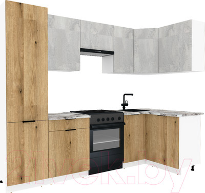 Кухонный гарнитур ВерсоМебель Эко-1 1.2x2.6 правая (бетонный камень/дуб эвок прибрежный/ст.альберика)