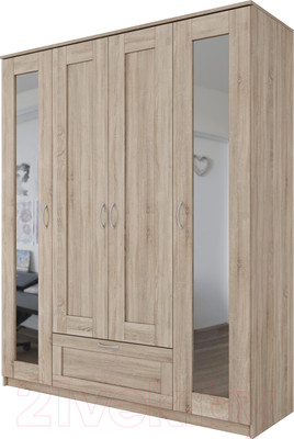 Шкаф Mio Tesoro Сириус 4-х створчатый 1 ящик с 2-мя зеркалами 2.02.01.042.3 (сонома)