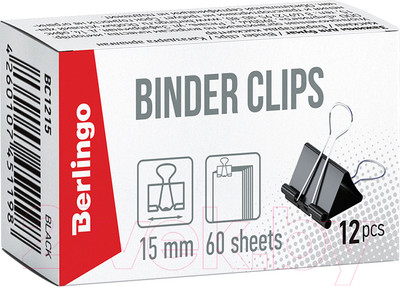 Зажим для бумаги Berlingo BC1215 (12шт)