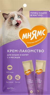 Лакомство для кошек Мнямс Крем-лакомство с тунцом Кацуо и Магуро / 703812 (4x15г)