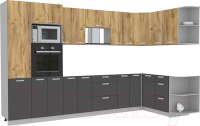 Кухонный гарнитур Интерлиния Мила Лайт 1.68x3.4 правая без столешницы (дуб золотой/антрацит)