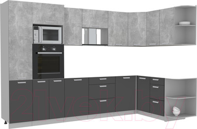 Кухонный гарнитур Интерлиния Мила Лайт 1.68x3.2 правая без столешницы (бетон/антрацит)