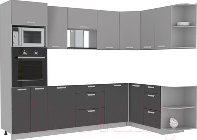Кухонный гарнитур Interline Мила Лайт 1.68x2.8 правая без столешницы (серебристый/антрацит)