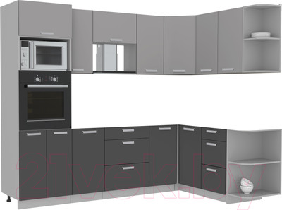 Кухонный гарнитур Интерлиния Мила Лайт 1.68x2.6 правая без столешницы (серебристый/антрацит)