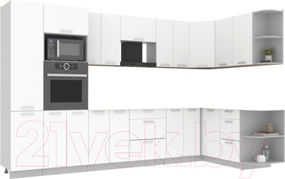 Кухонный гарнитур Интерлиния Мила Лайт 1.68x3.4 правая без столешницы (белый платинум)