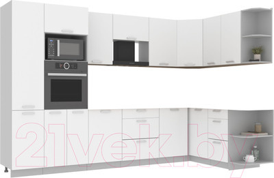 Кухонный гарнитур Interline Мила Лайт 1.68x3.2 правая без столешницы (белый платинум)