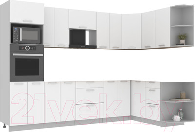 Кухонный гарнитур Интерлиния Мила Лайт 1.68x3.0 правая без столешницы (белый платинум)