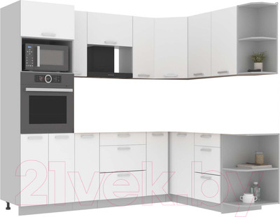 Кухонный гарнитур Интерлиния Мила Лайт 1.68x2.4 правая без столешницы (белый платинум)