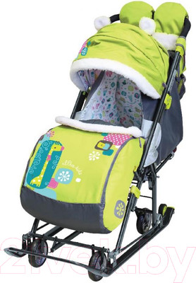Санки-коляска Ника Детям 7-6 с механизмом качания (жираф лимонный)