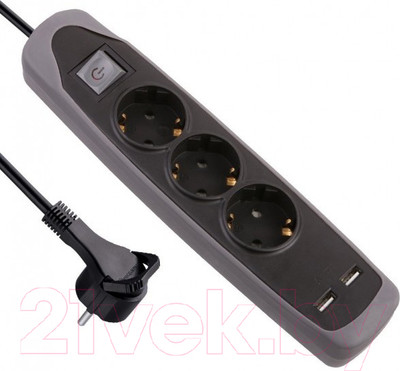 Удлинитель Electraline 62150 (2м, черный/серый)