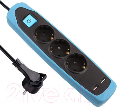 Удлинитель Electraline 62151 (2м, черный/голубой)