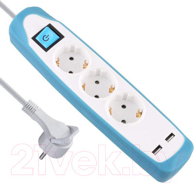 Удлинитель Electraline 62154 (2м, белый/голубой)
