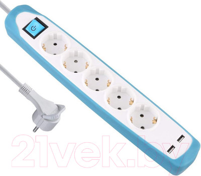 Удлинитель Electraline 62160 (2м, белый/голубой)