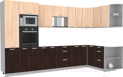 Кухонный гарнитур Interline Мила Лайт 1.68x3.4 правая без столешницы (дуб молочный/дуб венге)