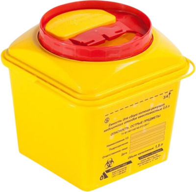 Контейнер лабораторный Литопласт-мед Для сбора колюще-режущих медицинских отходов (2л)