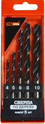 Набор сверл Yourtools По дереву 4/5/6/8/10мм (5шт, твердый сплав)