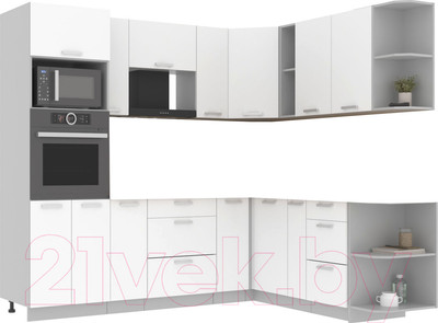 Кухонный гарнитур Интерлиния Мила Лайт 1.88x2.4 правая без столешницы (белый платинум)