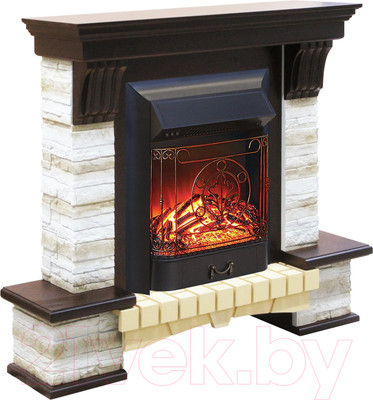 Каминокомплект Смолком Stone Montebello + Majestic-s LUX BL LT (махагон коричневый антик)