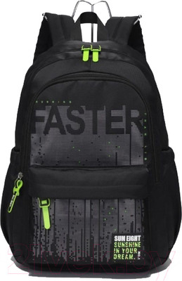 Школьный рюкзак Sun Eight SE-8399 (черный/салатовый)