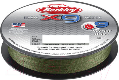 Леска плетеная Berkley Fishing X9 0.17мм 17.0кг 150м / 1486814 (темно-зеленый)