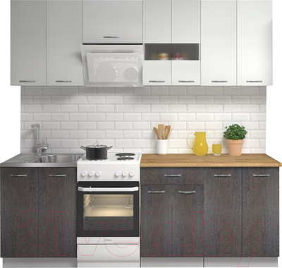 Кухонный гарнитур Mio Tesoro Экстра-лайт 2.2 (белый/береза/дуб бунратти)