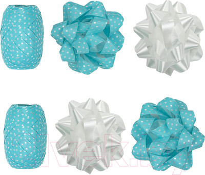 Набор элементов для декорирования Золотая сказка 4 банта, 2 ленты / 591845 (белый/голубой)