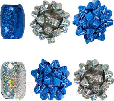 Набор элементов для декорирования Золотая сказка 4 банта, 2 ленты / 591848  (синий/серебристый)