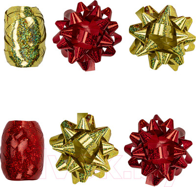 Набор элементов для декорирования Золотая сказка 4 банта, 2 ленты / 591849 (красный/золото)