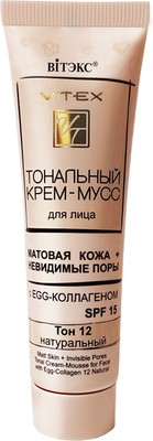 Тональный крем Витэкс Матовая кожа+Невидимые поры EGG-коллаген SPF15 тон 12 Натурал. (30мл)