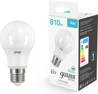 Лампа Gauss Basic E27 9W 4000K / 10202292