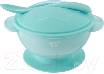 Набор посуды для кормления Roxy-Kids Тарелка, крышка, ложка / RFD-003-B (голубой)