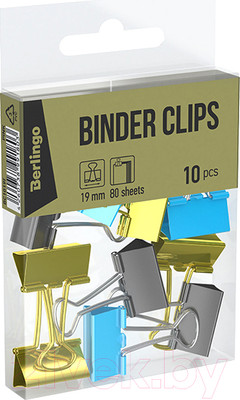 Зажим для бумаги Berlingo BC1019g (10шт, голубой/золотой)