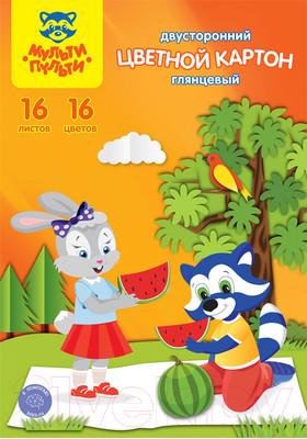 Набор цветного картона Мульти-пульти Приключения Енота / КЦ16-16цдв_31578 (16цв)